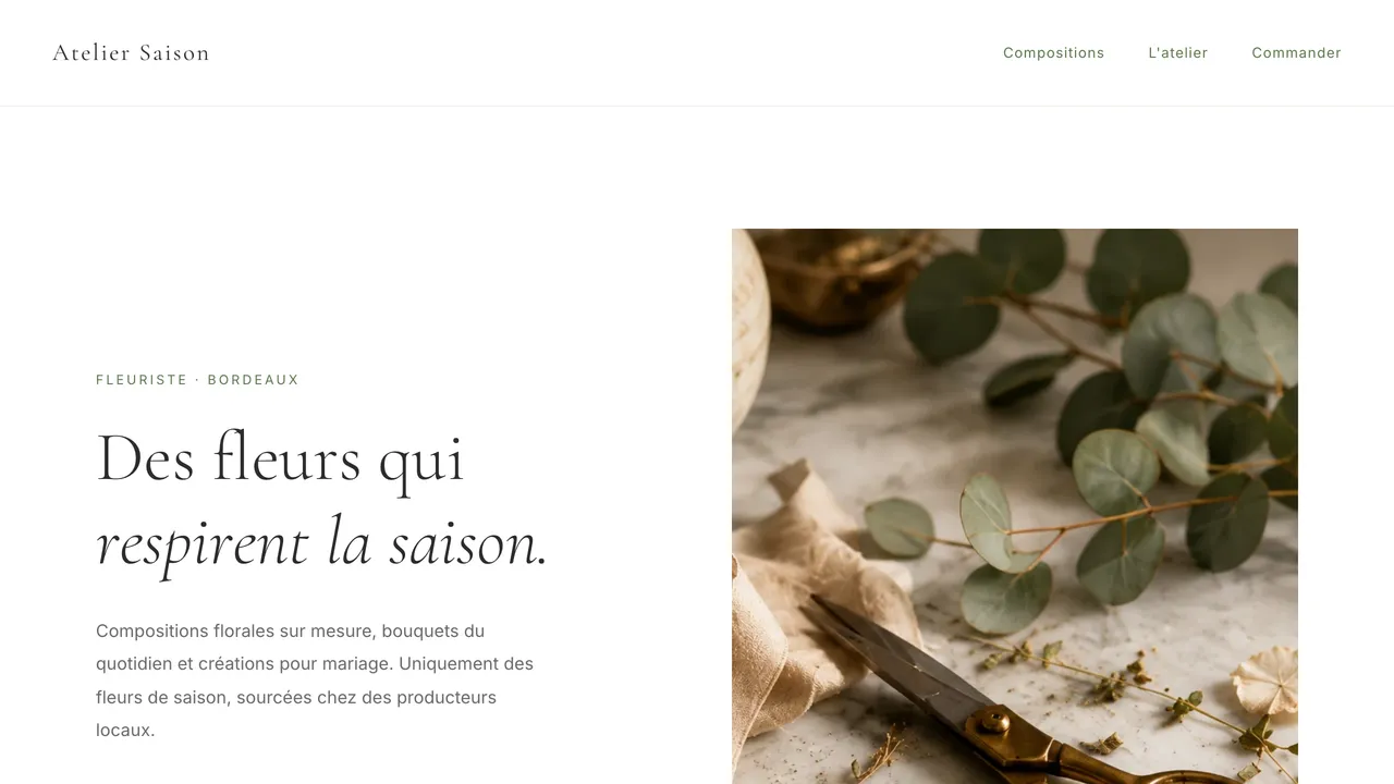 Aperçu du site — Atelier Saison — Fleuriste