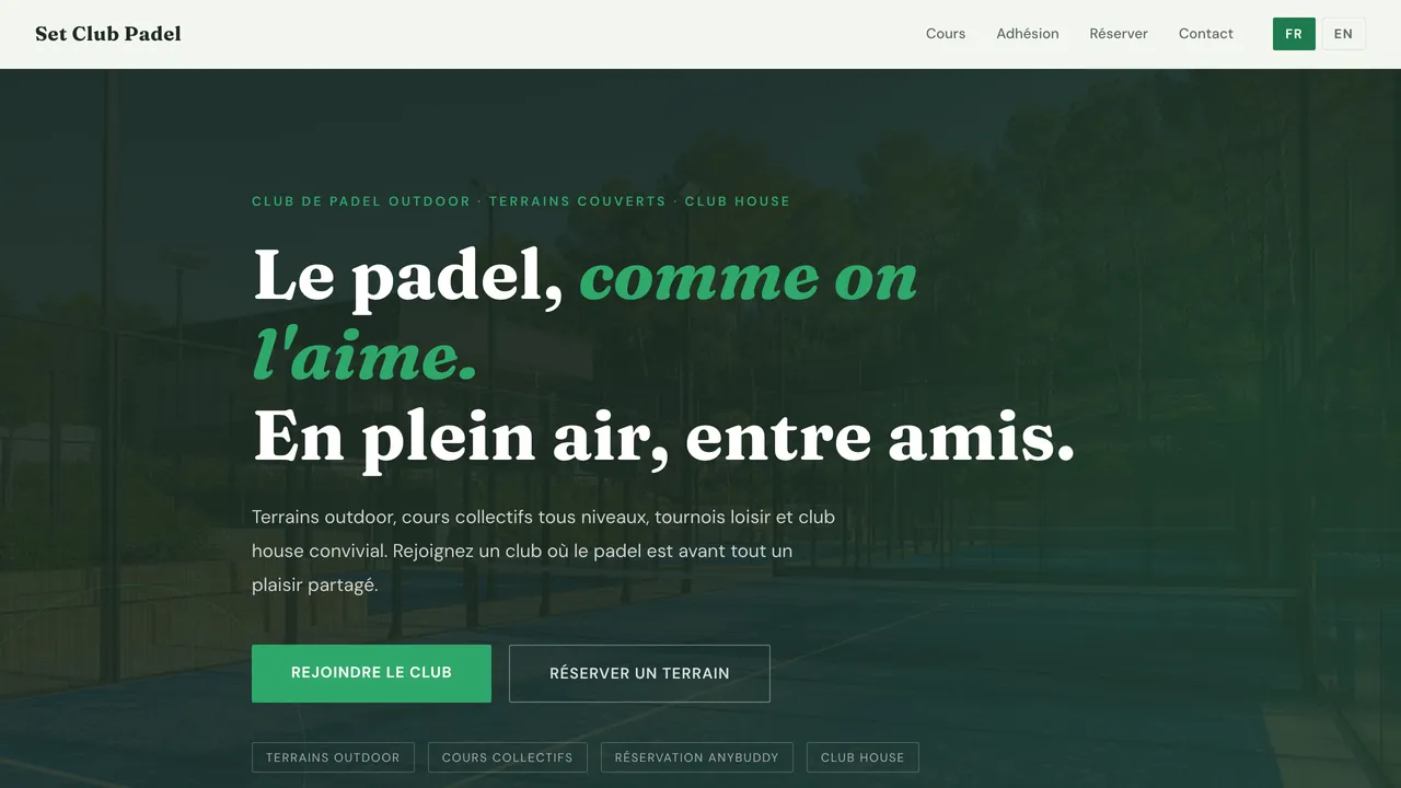 Aperçu du site — Set Club Padel