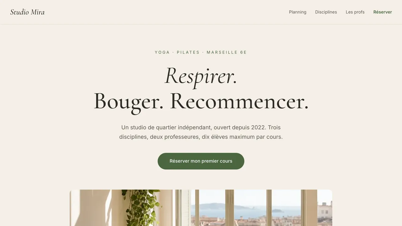 Aperçu du site — Studio Mira — Yoga & Pilates